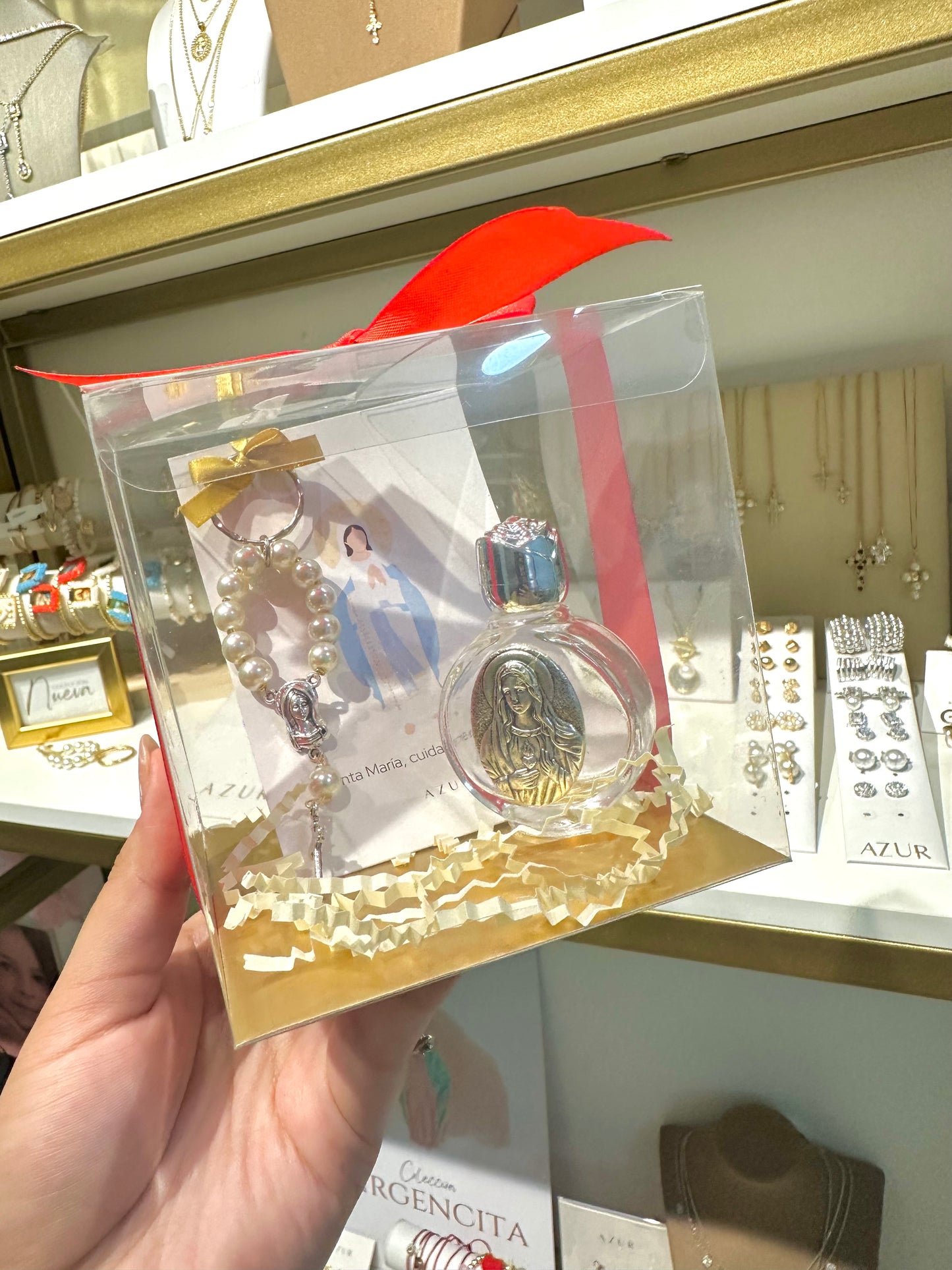 Caja de regalo Santa María Silver (bote para agua bendita, llavero denario y estampita)