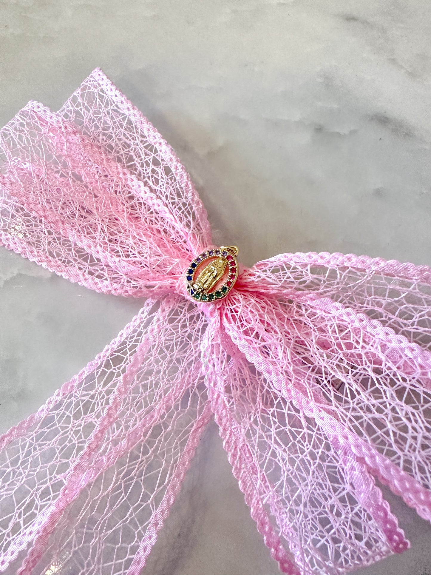 Tocado para bautizo (Ángel de guarda, Virgen Guadalupe)