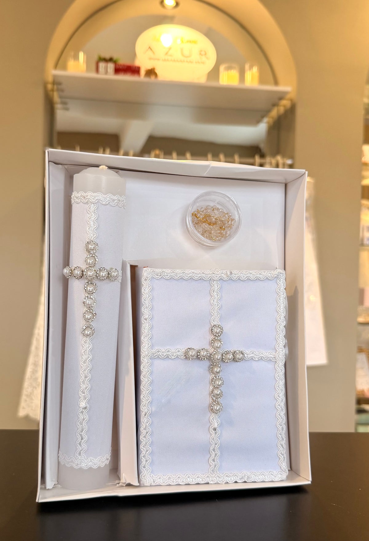 Set Blanco (primera comunión | confirma) Vela, Biblia y Rosario