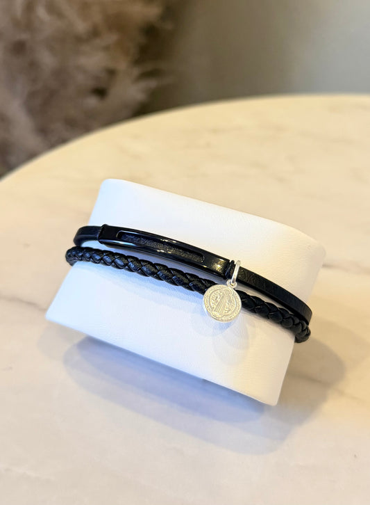 Brazalete para Hombre San Benito plata 925 (cuero)