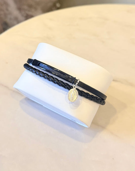 Brazalete para Hombre Virgen de Guadalupe plata y cuero
