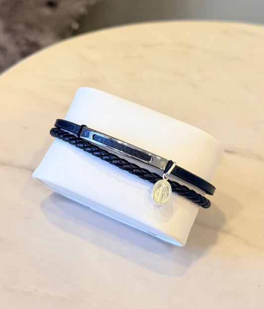 Brazalete para Hombre Medalla Milagrosa Plata y cuero