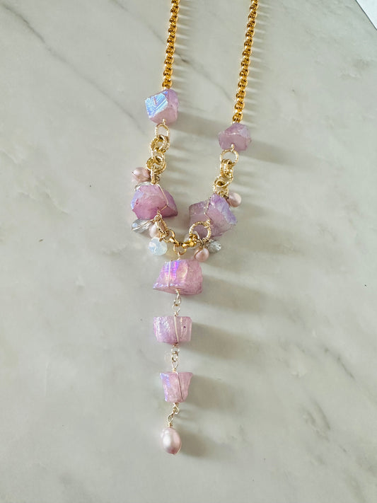 Collar Amatista con perlas (maxi collar)