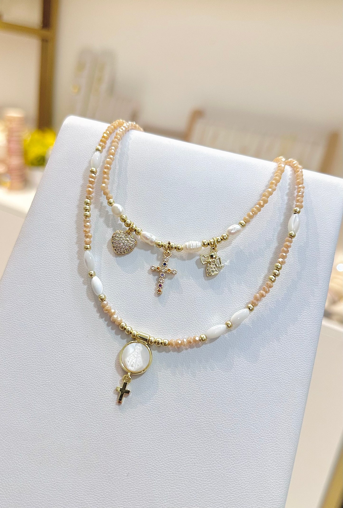 Collar de cristales Angel y Virgen de Suyapa