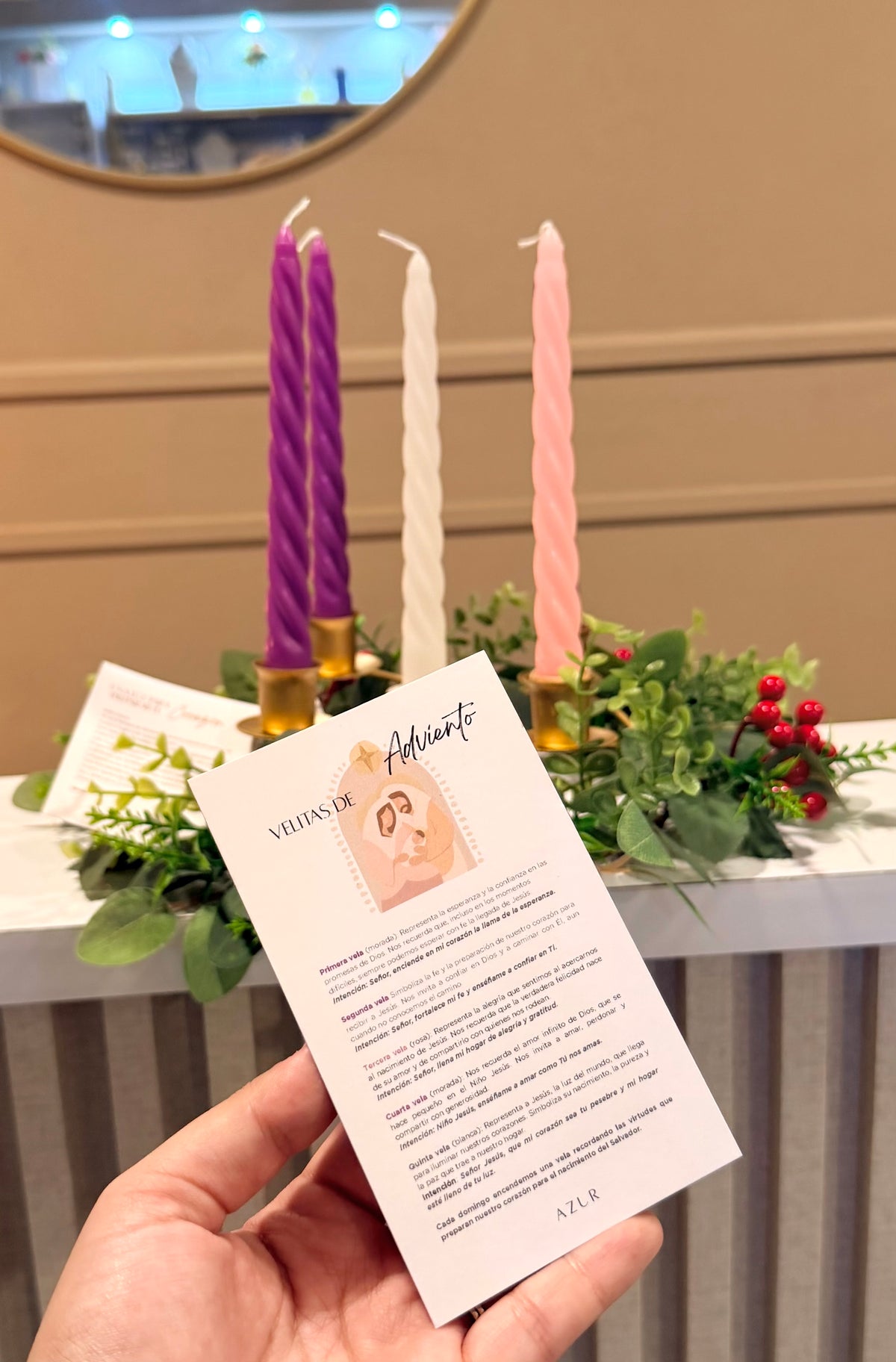 Corona de Adviento (incluye 5 velas tarjetas de explicación)