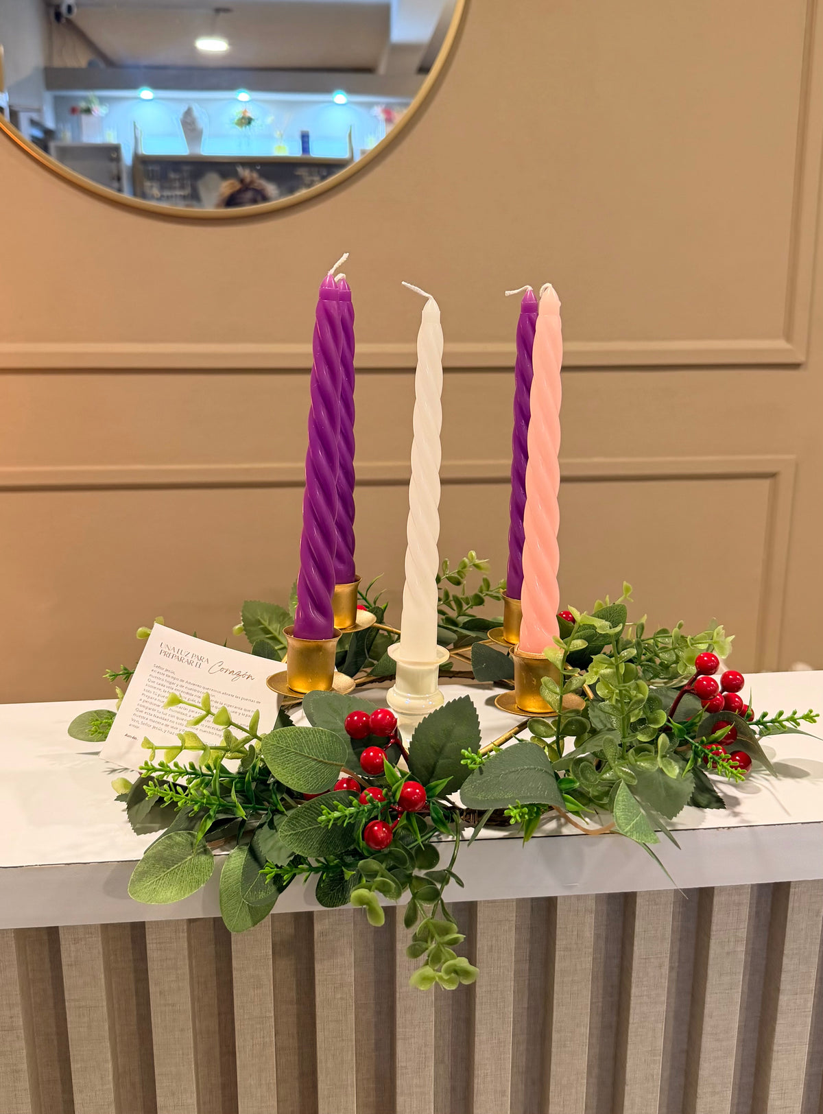 Corona de Adviento (incluye 5 velas tarjetas de explicación)