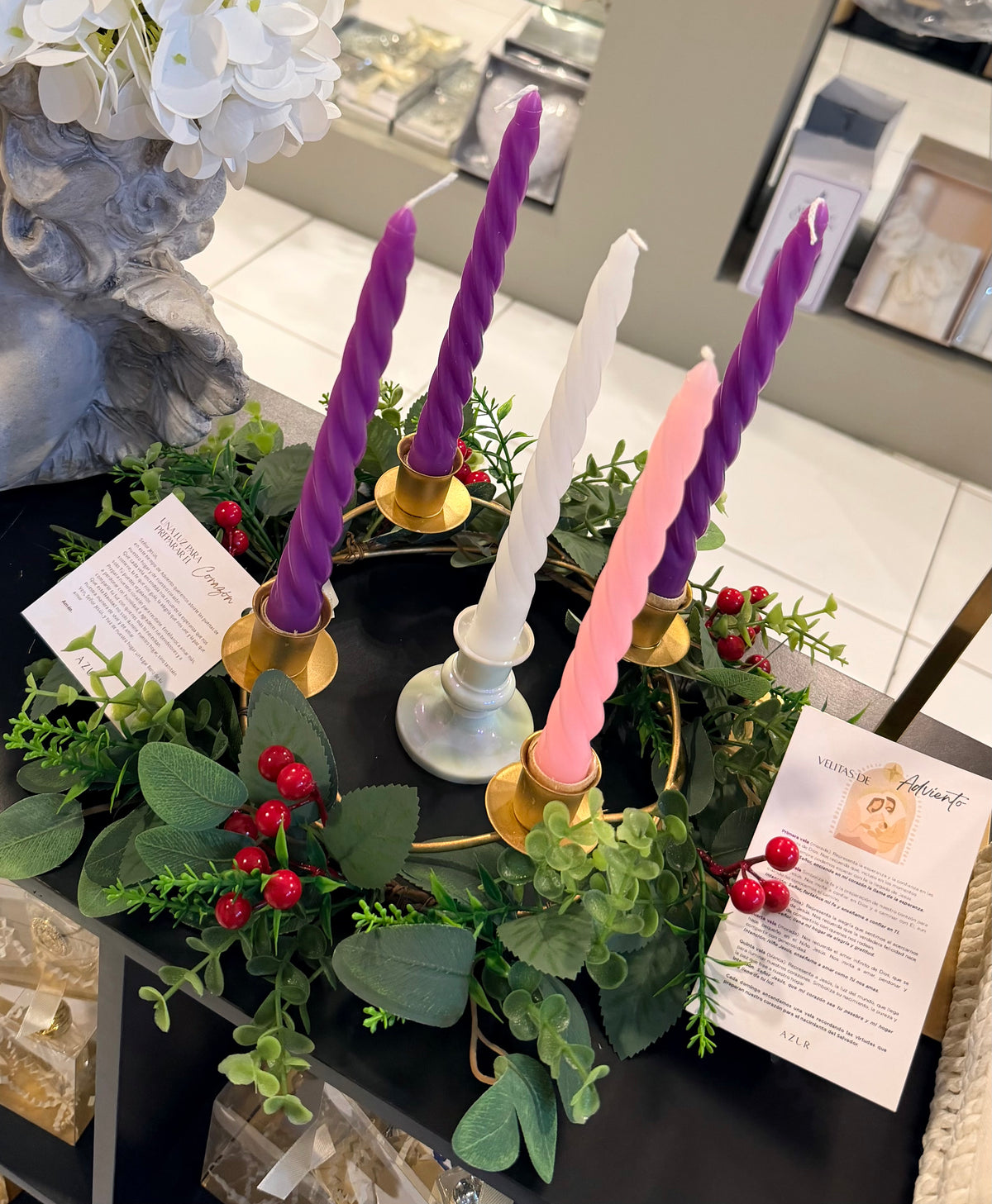 Corona de Adviento (incluye 5 velas tarjetas de explicación)